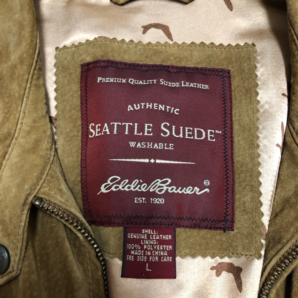 Eddie Bauer Seattle Suede Jacket with Patterned Satin Lining Leather Y2K Outdoor - Picture 2 of 15